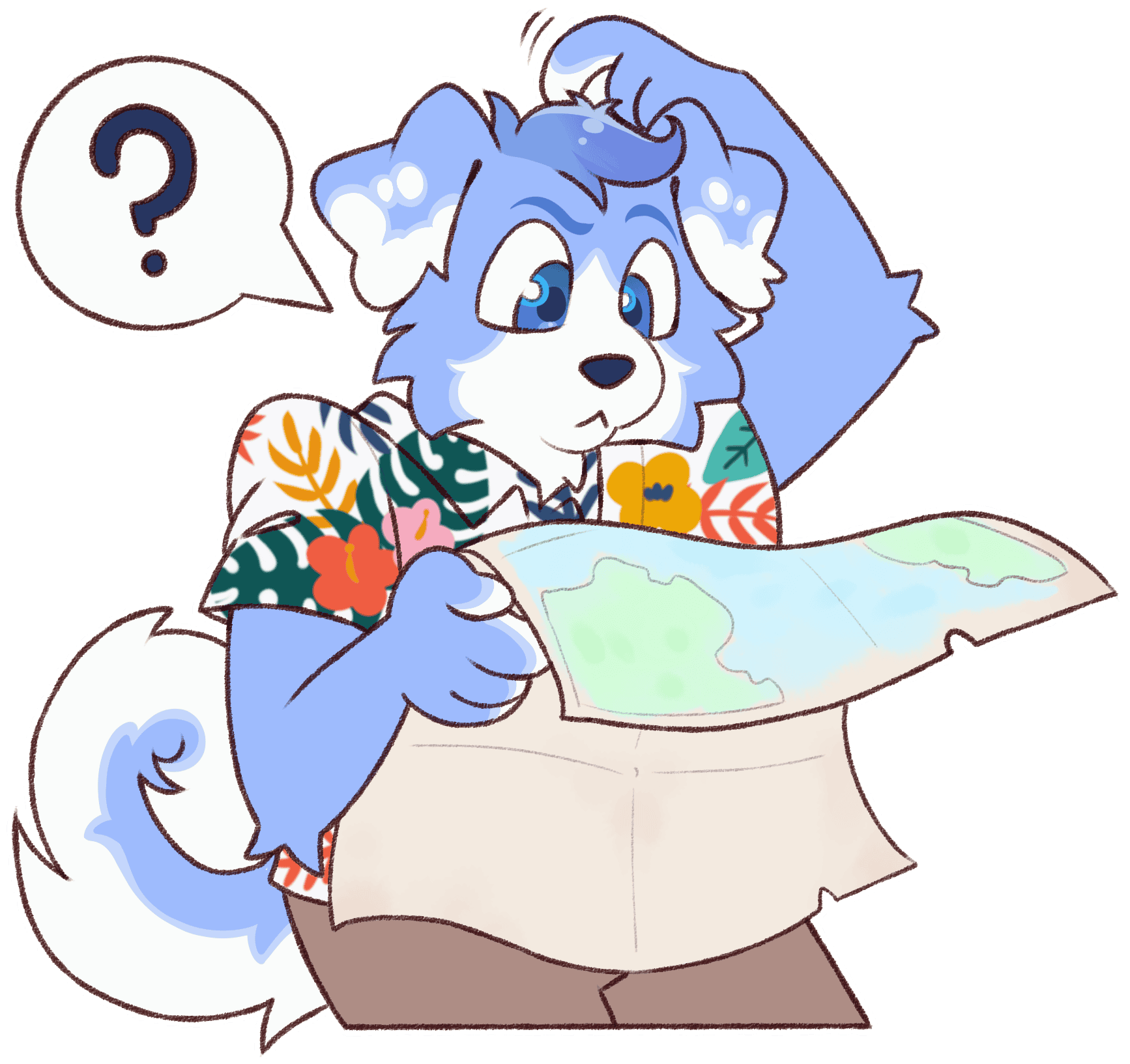 SloFluffCon mascot reading a map