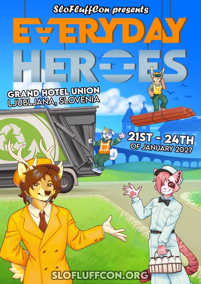 SloFluffCon 2027 Everyday Heroes theme reveal poster