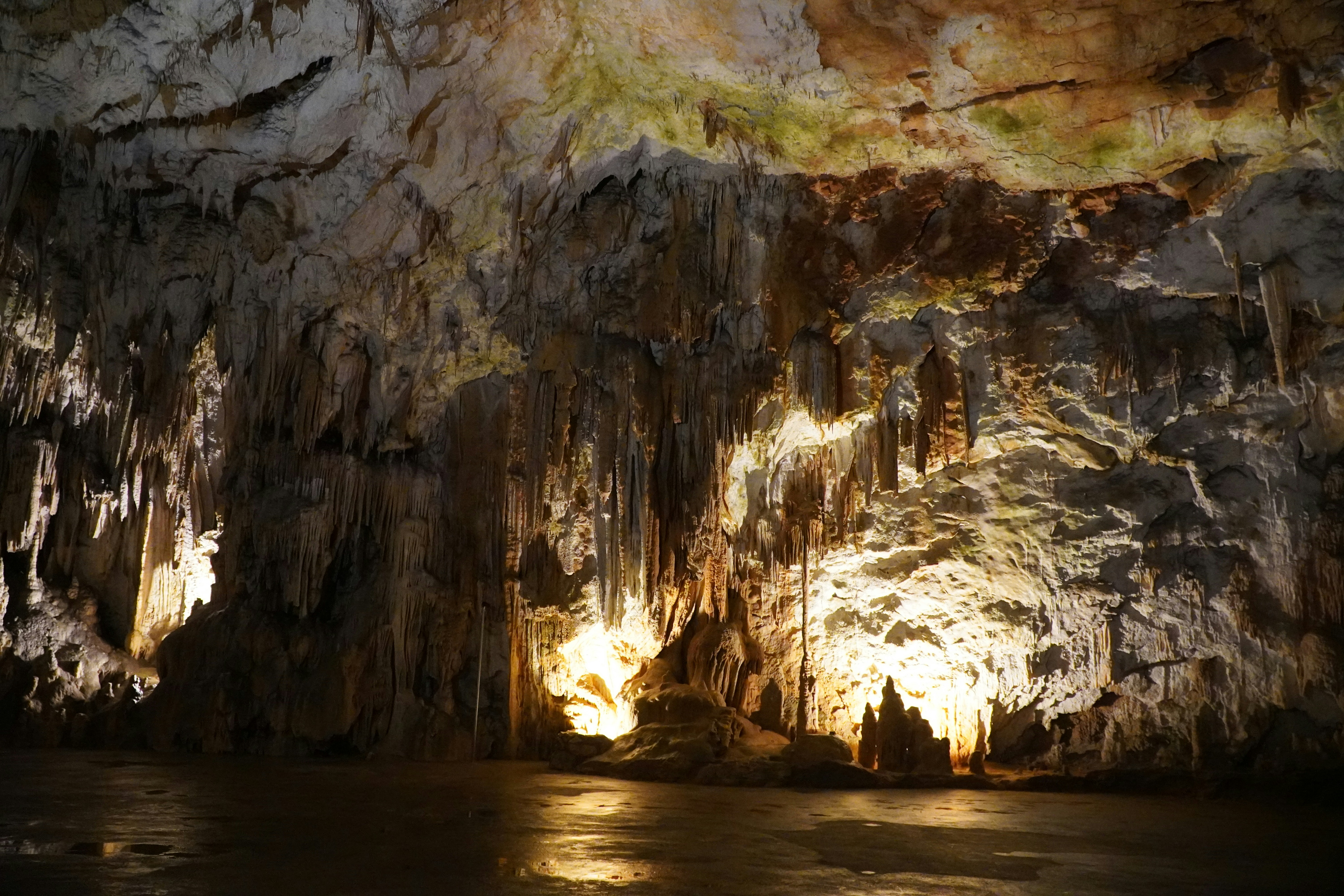 Dramatic karst rock formations inside Postojna Cave