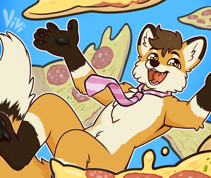 Art of fox floating around pizza slices